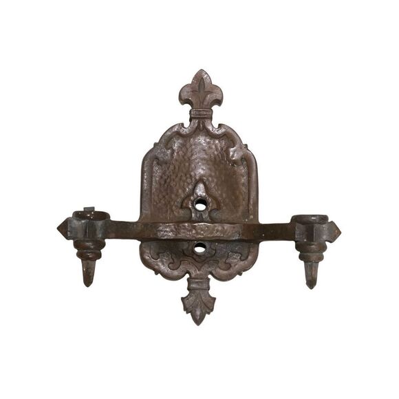 Antique Tudor 2 Light Wall Sconce Hanmered Gothic Style Fluer de lis for repair - Picture 1 of 7